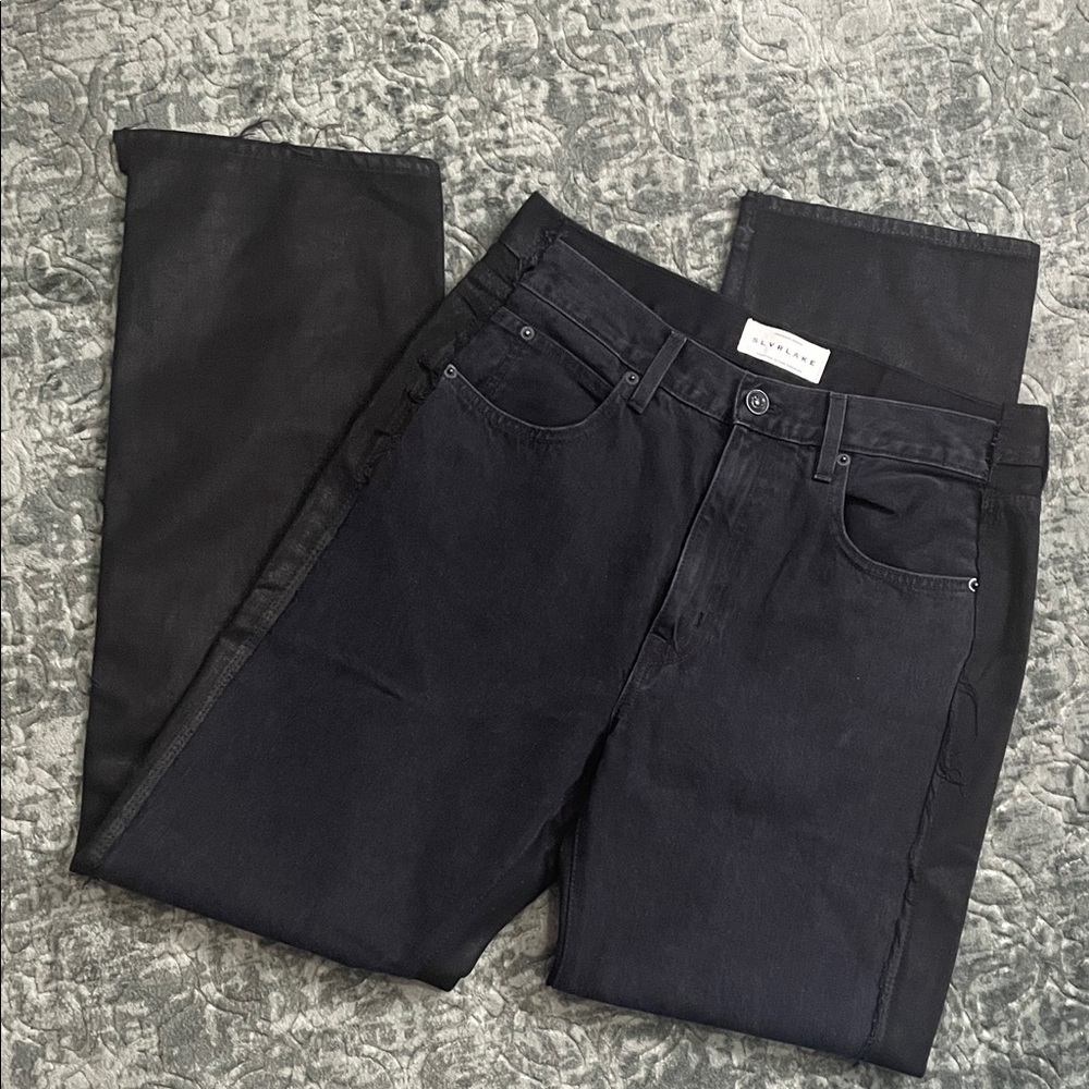 SLVRLAKE London Frayed Paneled High Rise Straight Leg Jeans